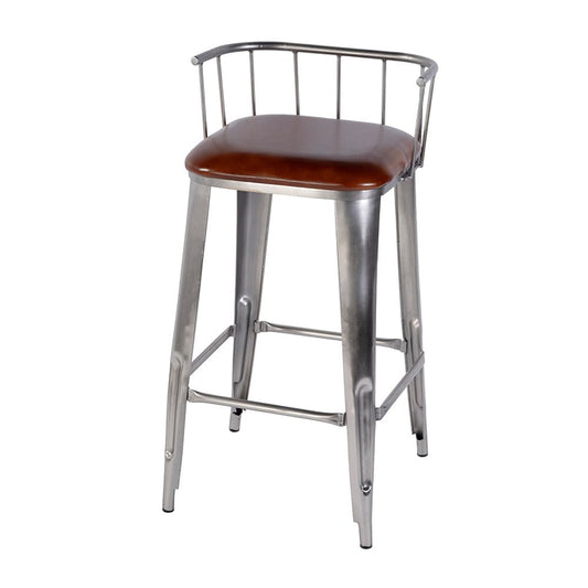 Butler Specialty Company - Coriander 31 in. Seat Height Leather & Iron Bar Height Stool w Back and Footrest, Brown, Silver - 5920344 View 1