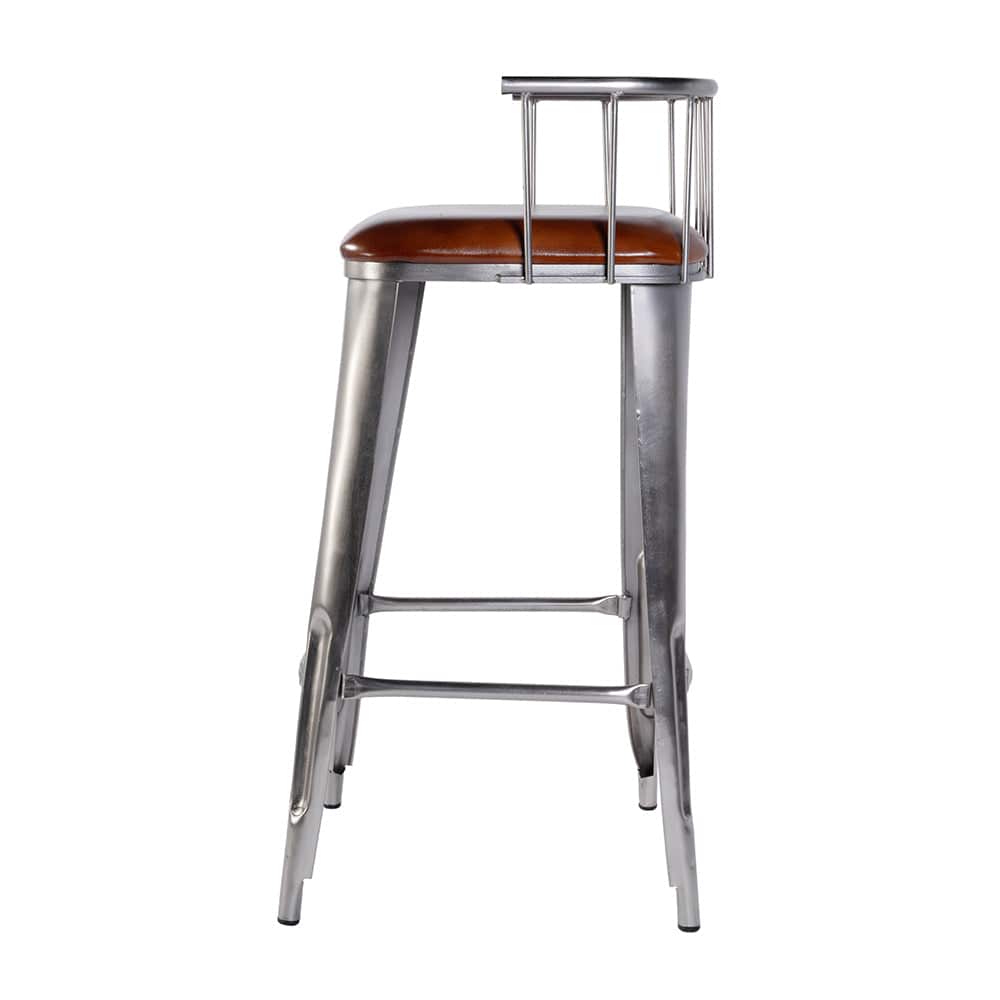 Butler Specialty Company - Coriander 31 in. Seat Height Leather & Iron Bar Height Stool w Back and Footrest, Brown, Silver - 5920344 View 3