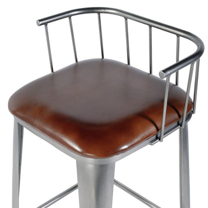 Butler Specialty Company - Coriander 31 in. Seat Height Leather & Iron Bar Height Stool w Back and Footrest, Brown, Silver - 5920344 View 4