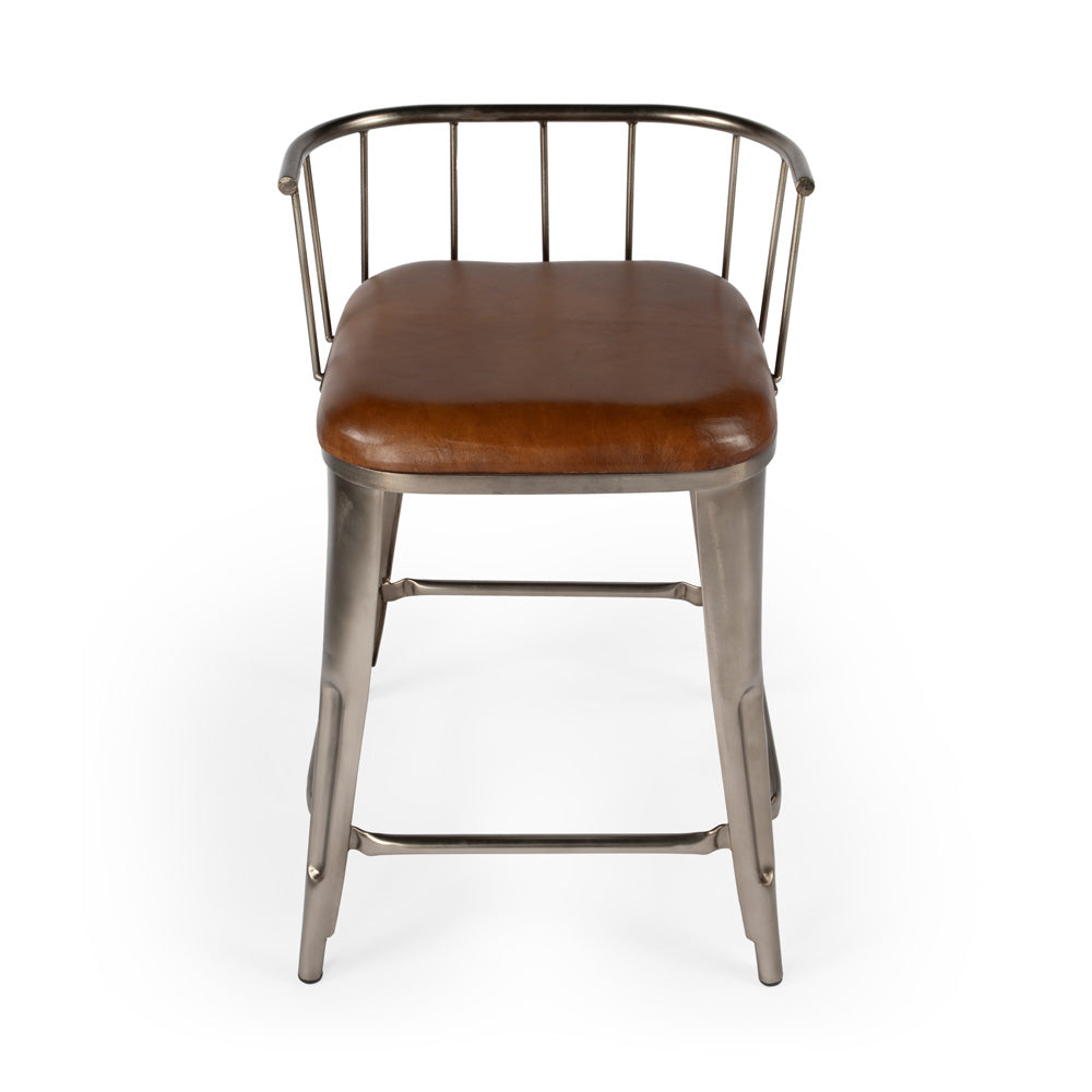 Butler Specialty Company - Coriander 25 in. Seat Height Iron & Leather Low Back Counter Height Stool, Multi-Color - 5542344