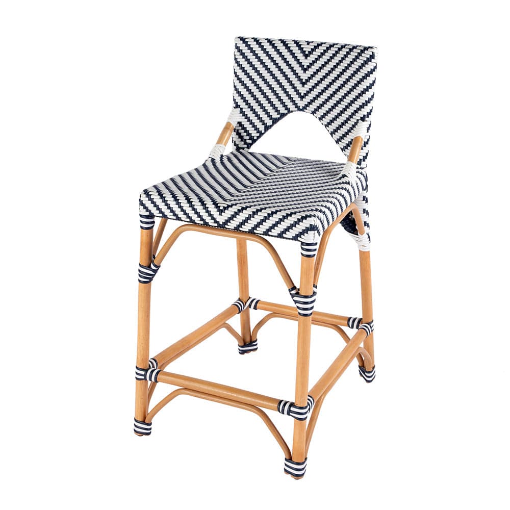 Butler Specialty Company - Creanly 25.25 in. Seat Height Rattan Counter Stool w Back and Footrest, Navy Blue - 5603291 View 1
