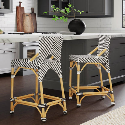 Butler Specialty Company - Creanly 25.25 in. Seat Height Rectangular  Rattan Counter Stool w Back, Black - 5603295 View 6