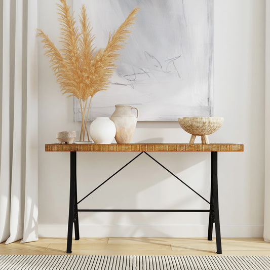 Butler Specialty Company - Croyden 56 in. W Rectangular Wood & Iron Industrial Chic Trestle Console Table, Medium Brown - 5684330_CLOSEOUT
