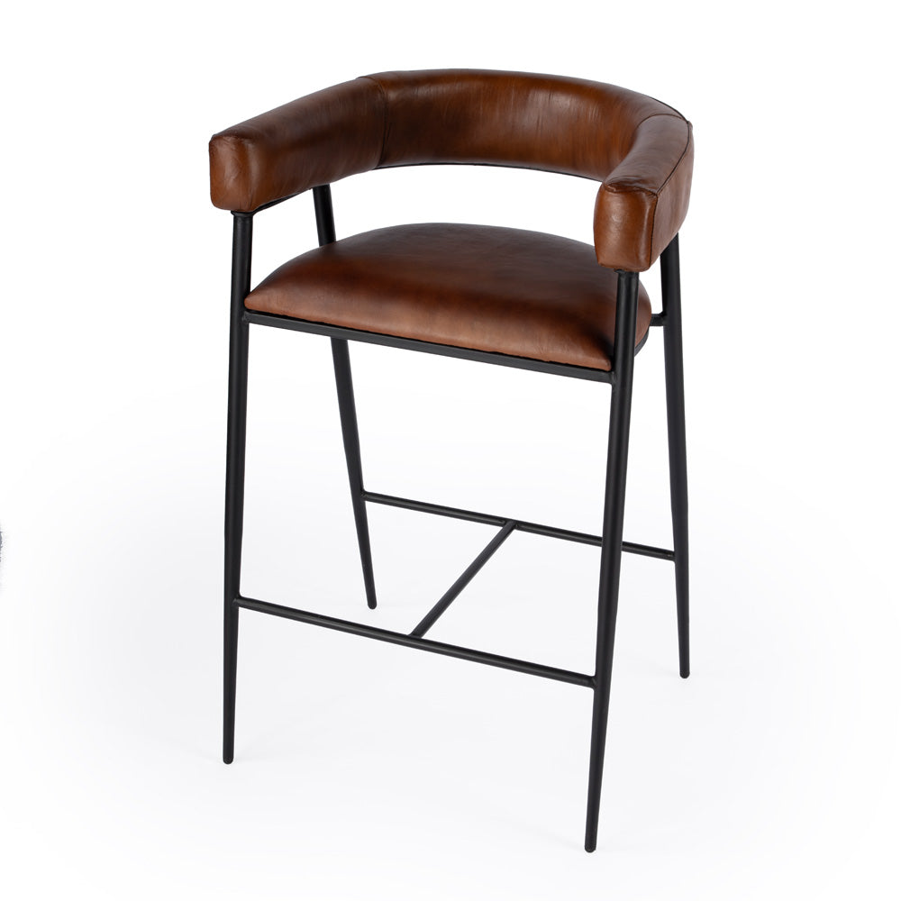Butler Specialty Company - Dallas Leather and Iron cushioned 28.5" Bar Stool, Medium Brown - 5618344