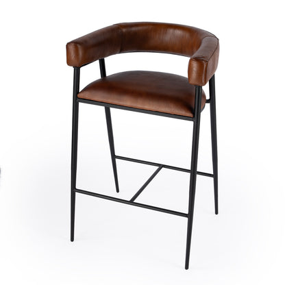 Butler Specialty Company - Dallas Leather and Iron cushioned 28.5" Bar Stool, Medium Brown - 5618344
