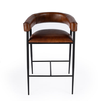 Butler Specialty Company - Dallas Leather and Iron cushioned 28.5" Bar Stool, Medium Brown - 5618344