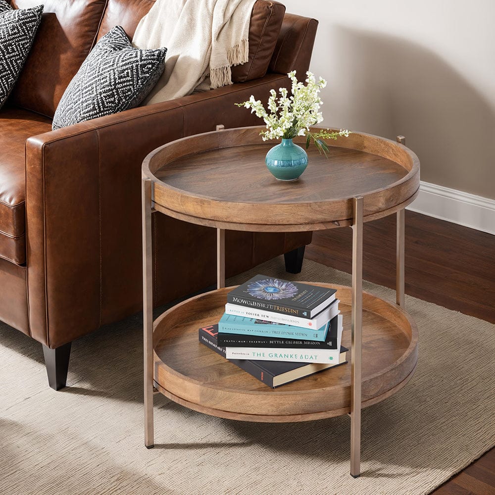 Butler Specialty Company - Damirra 23 in. W Round Wood & Metal 2 Tier Side Table, Natural - 5454312 View 5