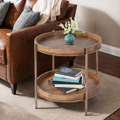 Butler Specialty Company - Damirra 23 in. W Round Wood & Metal 2 Tier Side Table, Natural - 5454312 View 5
