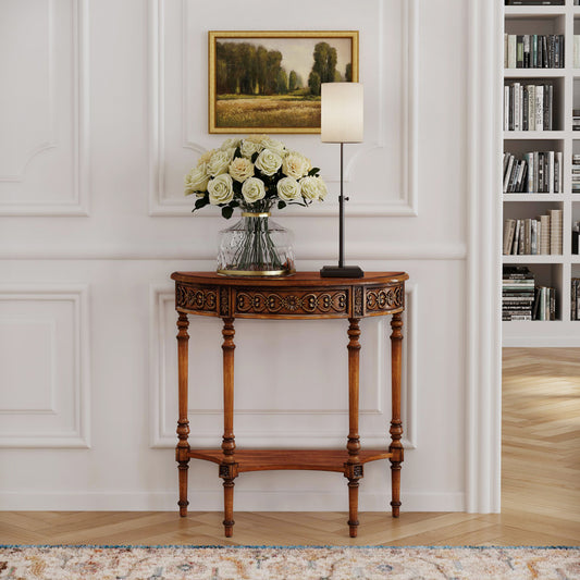 Butler Specialty Company - Danelle 30 in. W Demilune Wood Console Table with Lower Shelf, Medium Brown - 7027011