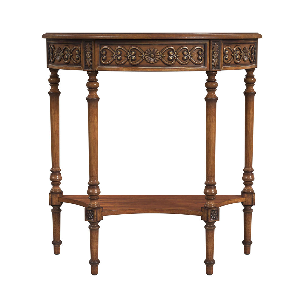 Butler Specialty Company - Danelle 30 in. W Demilune Wood Console Table with Lower Shelf, Medium Brown - 7027011