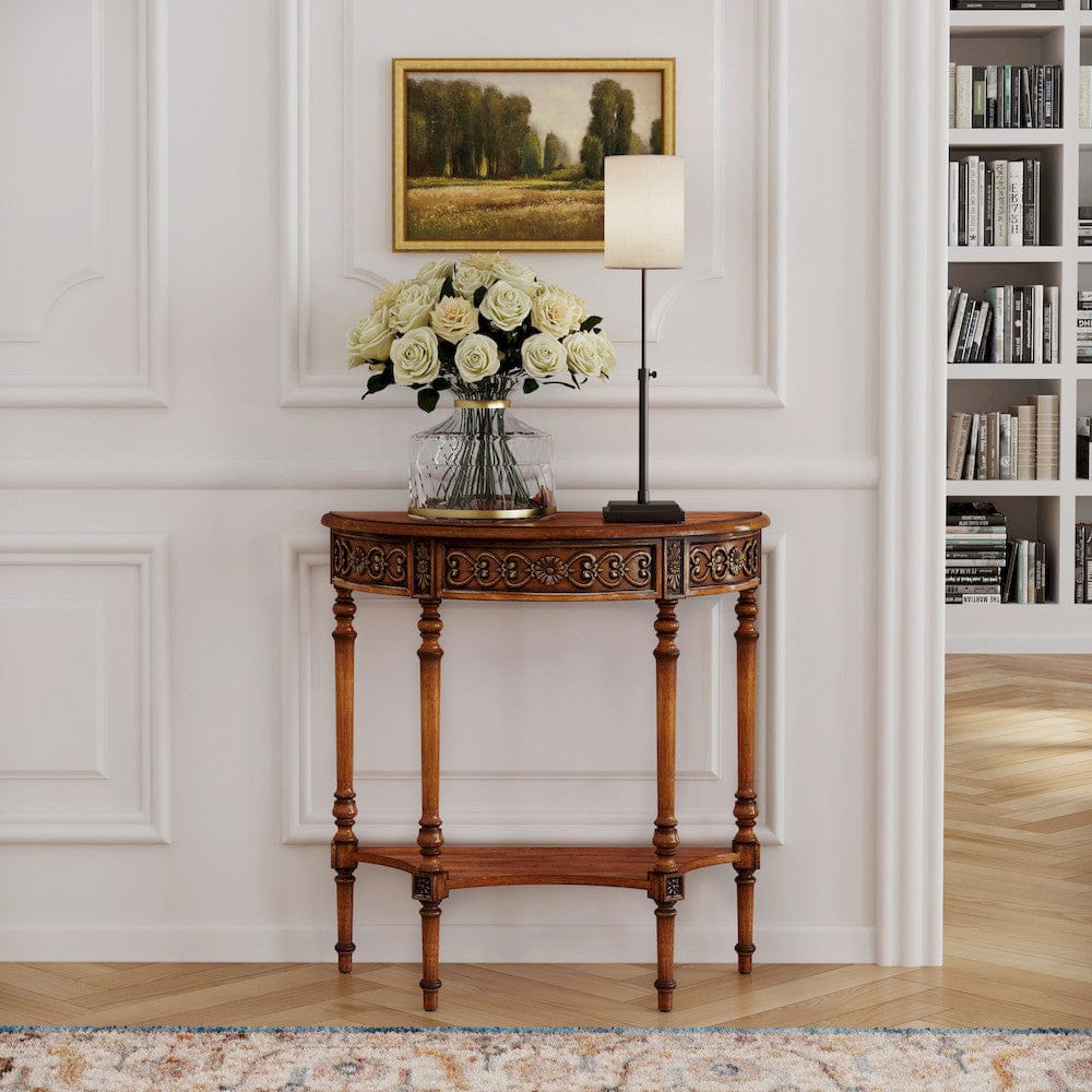 Butler Specialty Company - Danelle 30 in. W Demilune Wood Console Table with Lower Shelf, Medium Brown - 7027011 view 6