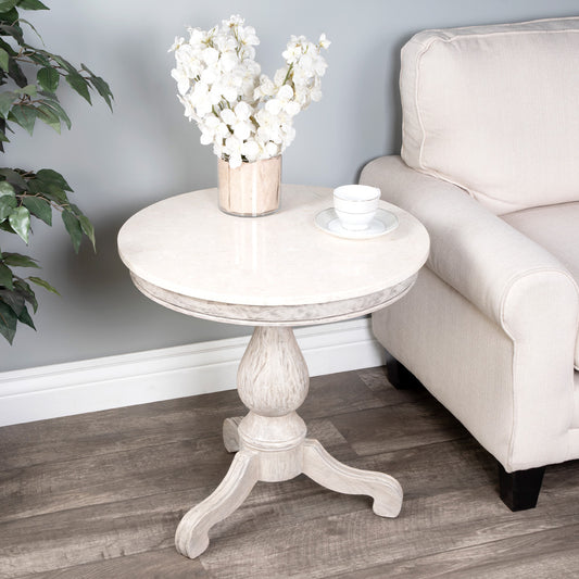 Butler Specialty Company - Danielle 24 in. W Round Marble & Wood Pedestal Side Table, Gray - 5515329