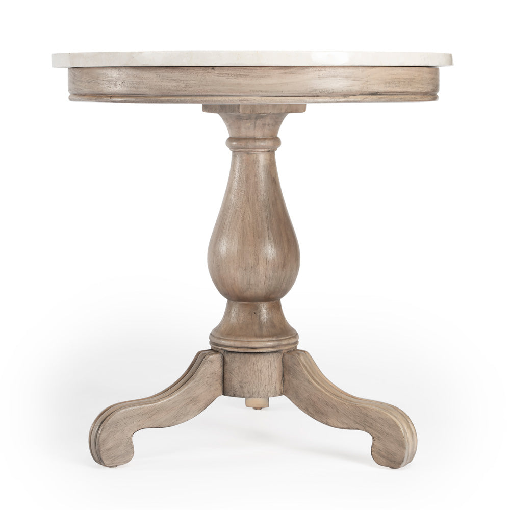 Butler Specialty Company - Danielle 24 in. W Round Marble & Wood Pedestal Side Table, Tan/Beige - 5515415