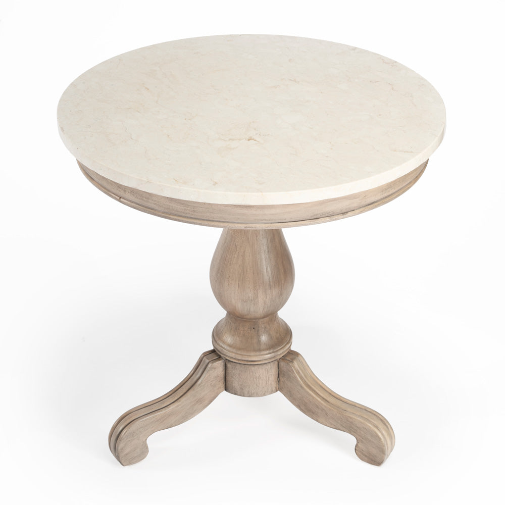 Butler Specialty Company - Danielle 24 in. W Round Marble & Wood Pedestal Side Table, Tan/Beige - 5515415