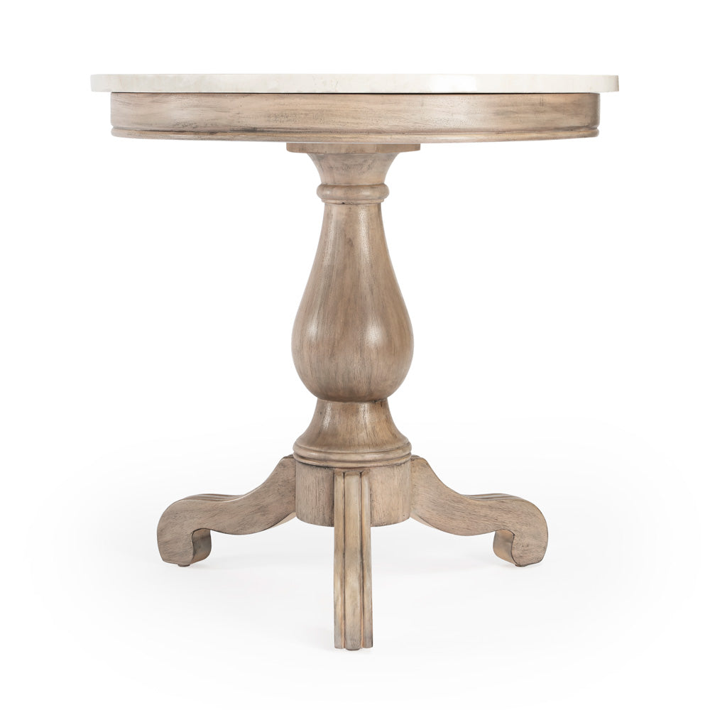 Butler Specialty Company - Danielle 24 in. W Round Marble & Wood Pedestal Side Table, Tan/Beige - 5515415