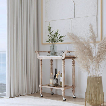 Butler Specialty Company - Danielle 30 in. W Rectangular Marble & Wood 2 Tier Bar Cart, Tan/Beige - 5518415 view 7
