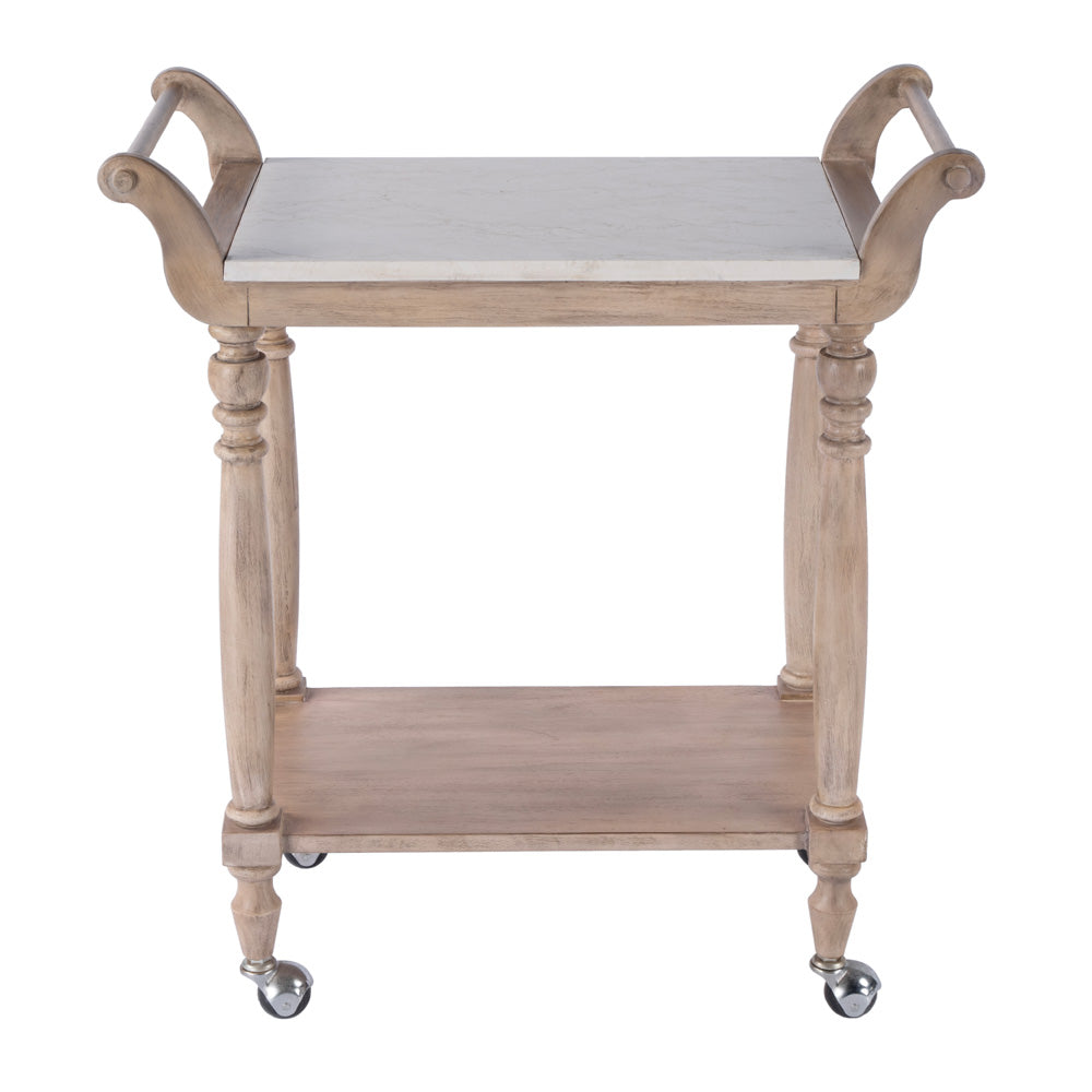 Butler Specialty Company - Danielle 30 in. W Rectangular Marble & Wood 2 Tier Bar Cart, Tan/Beige - 5518415