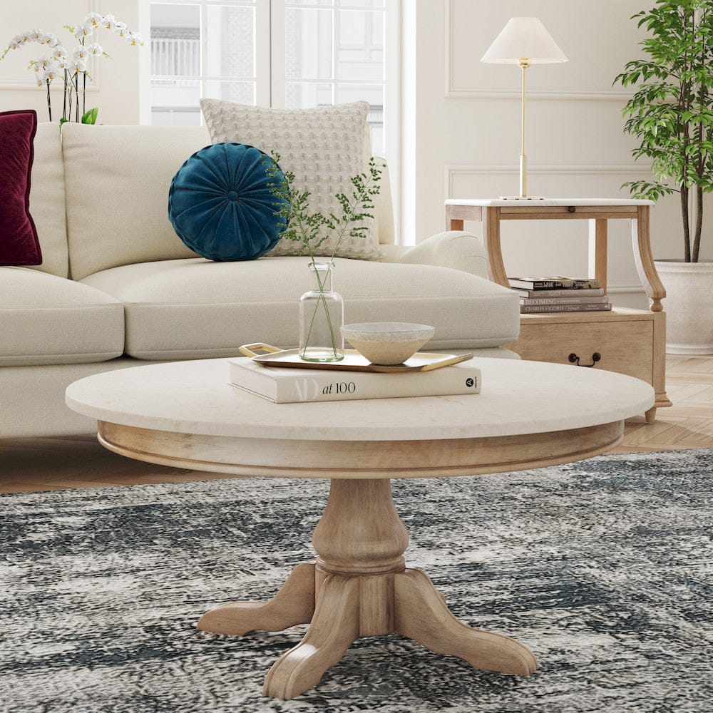Butler Specialty Company - Danielle 38 in. W Round Marble & Wood Coffee Table, Tan/Beige - 5516415 view 6