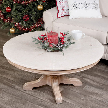 Butler Specialty Company - Danielle 38 in. W Round Marble & Wood Coffee Table, Tan/Beige - 5516415 view 7