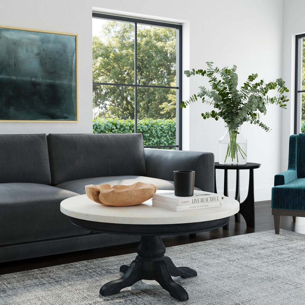 Butler Specialty Company - Danielle 38 in. W Round Marble & Wood Coffee Table, Black - 5516432