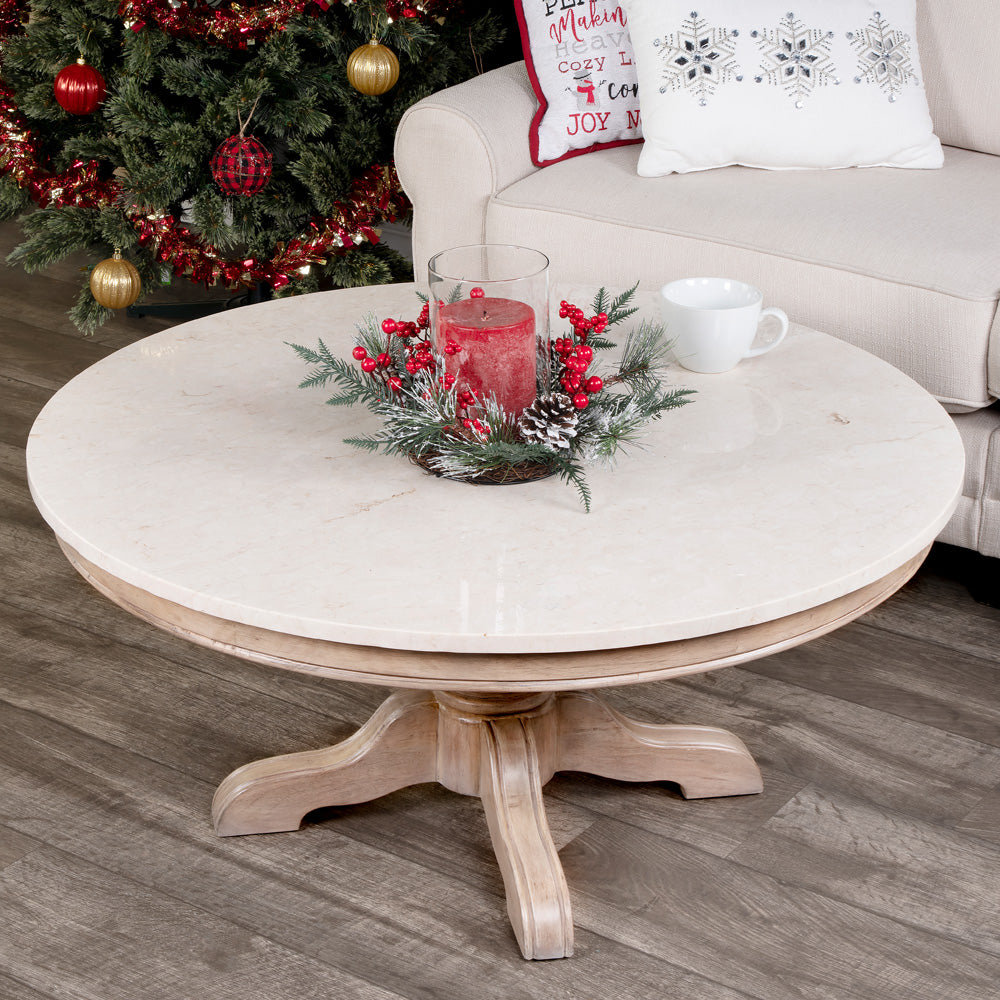 Butler Specialty Company - Danielle 38 in. W Round Marble & Wood Coffee Table, Tan/Beige - 5516415