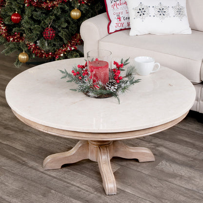 Butler Specialty Company - Danielle 38 in. W Round Marble & Wood Coffee Table, Tan/Beige - 5516415
