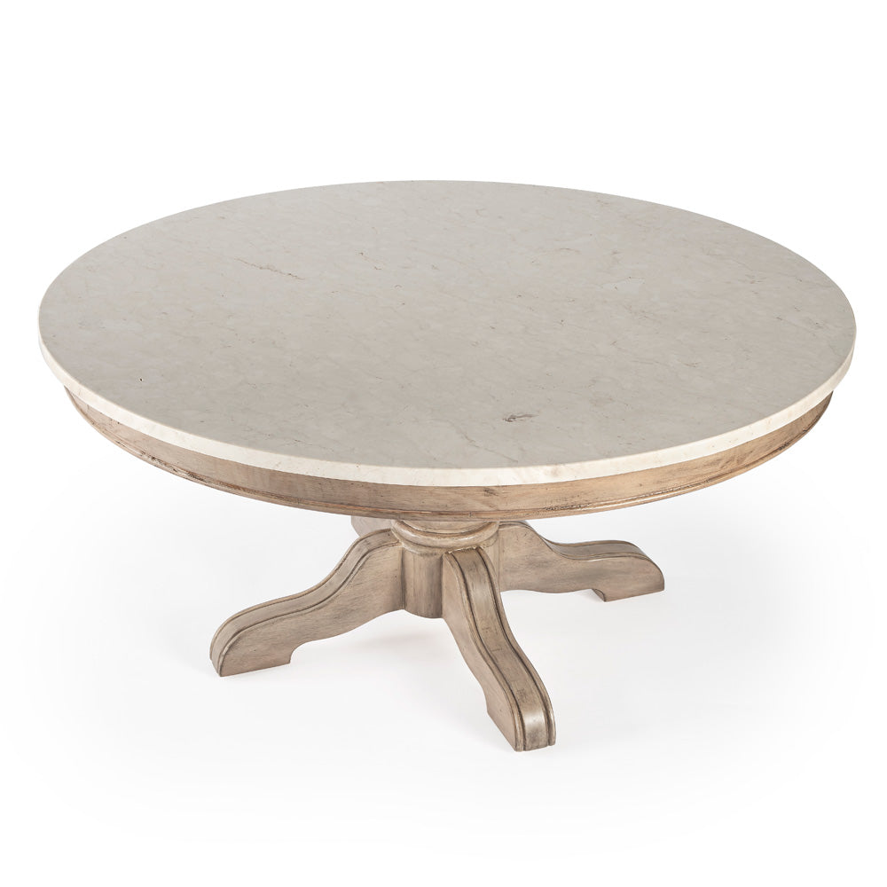 Butler Specialty Company - Danielle 38 in. W Round Marble & Wood Coffee Table, Tan/Beige - 5516415