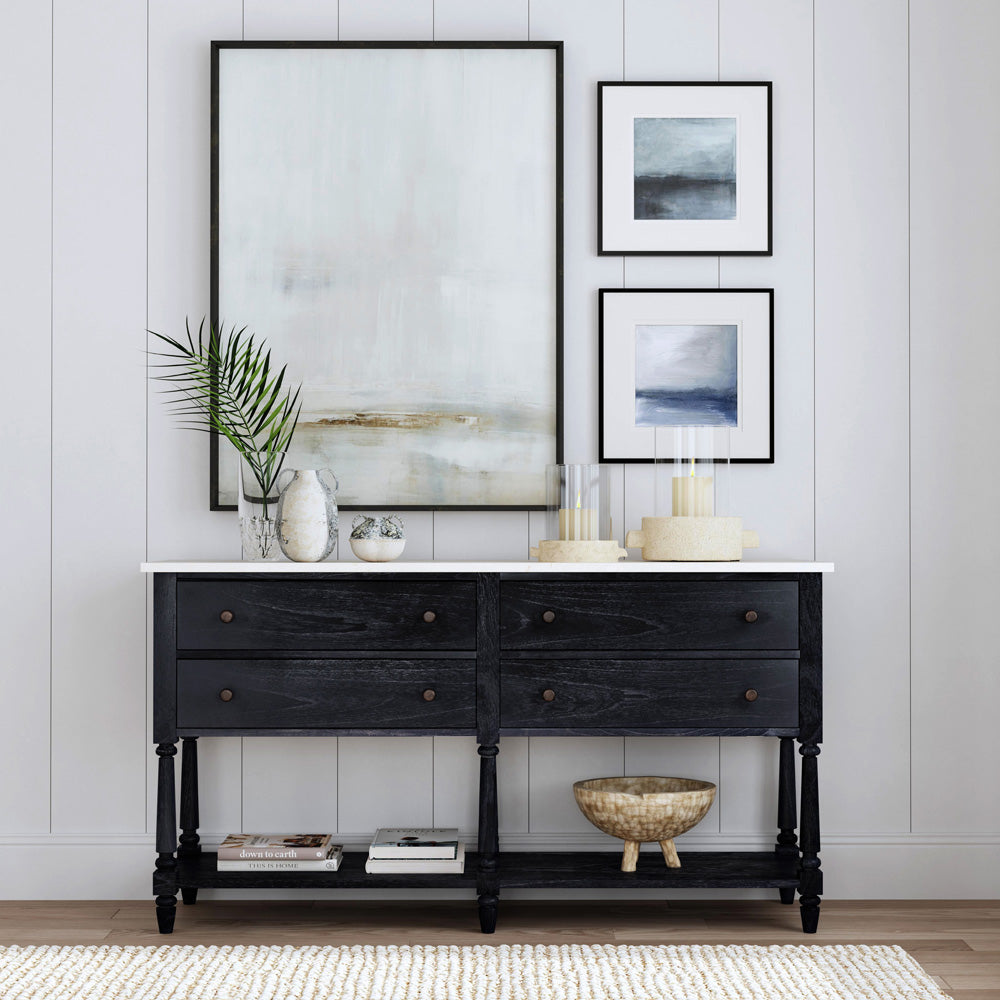 Butler Specialty Company - Danielle 65 in. W Rectangular Marble & Wood Sideboard with 4 Storage Drawers and 1 Open Shelf, Black - 5645432