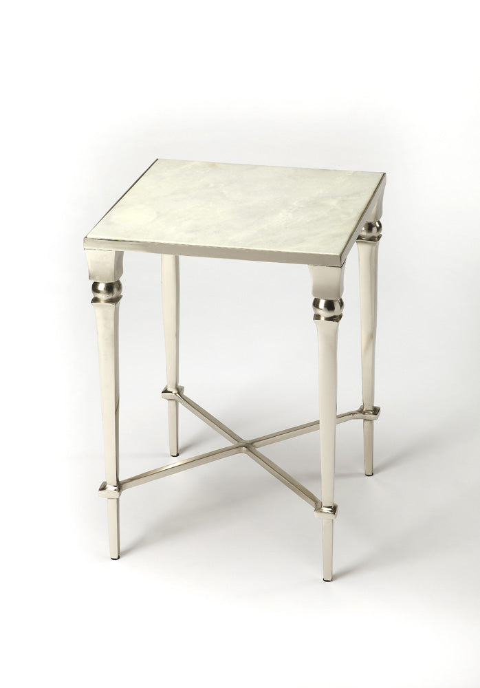 Butler Specialty Company - Darrieux 16 in. W Square Marble & Metal Side Table, Silver - 3677260