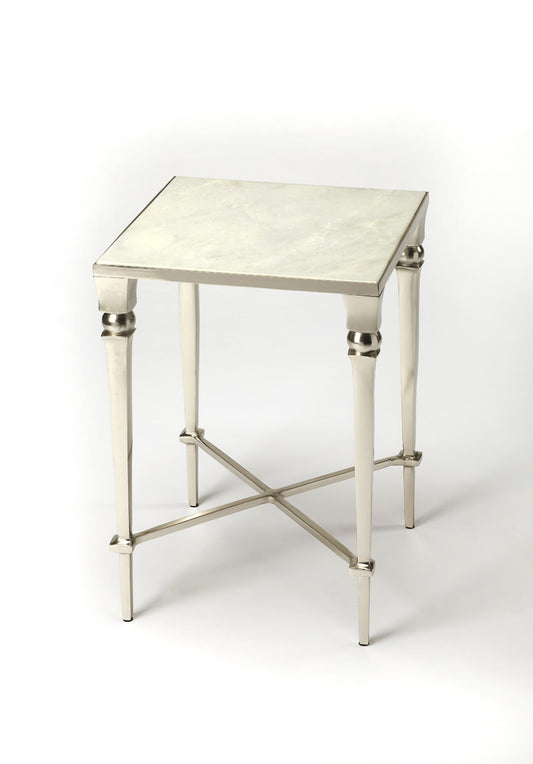 Butler Specialty Company - Darrieux 16 in. W Square Marble & Metal Side Table, Silver - 3677260
