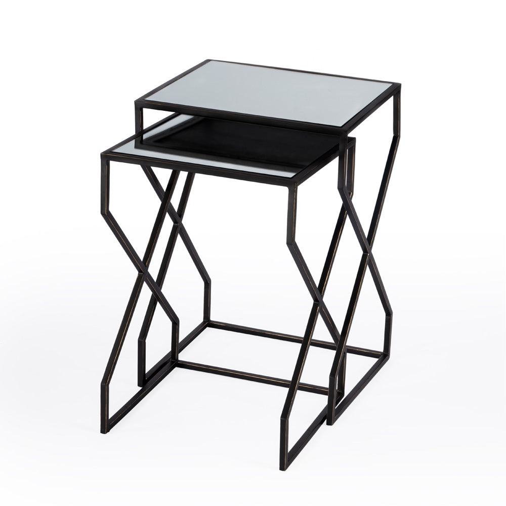 Butler Specialty Company - Demi Modern Mirror & Iron Set of 2 Nesting Tables, Black - 5605025_CLOSEOUT