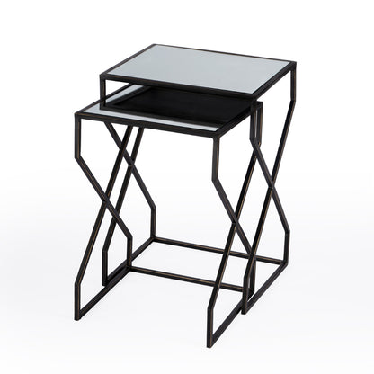 Butler Specialty Company - Demi Modern Mirror & Iron Set of 2 Nesting Tables, Black - 5605025_CLOSEOUT