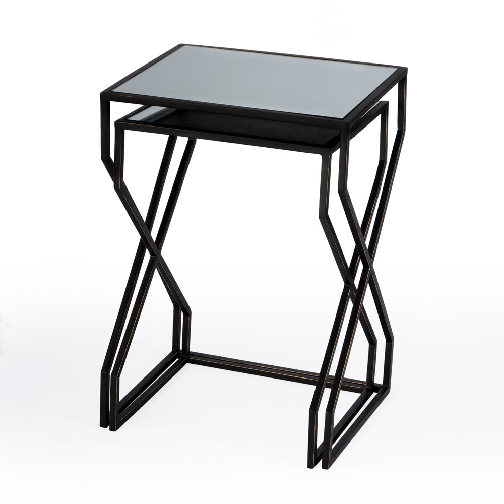 Butler Specialty Company - Demi Modern Mirror & Iron Set of 2 Nesting Tables, Black - 5605025_CLOSEOUT
