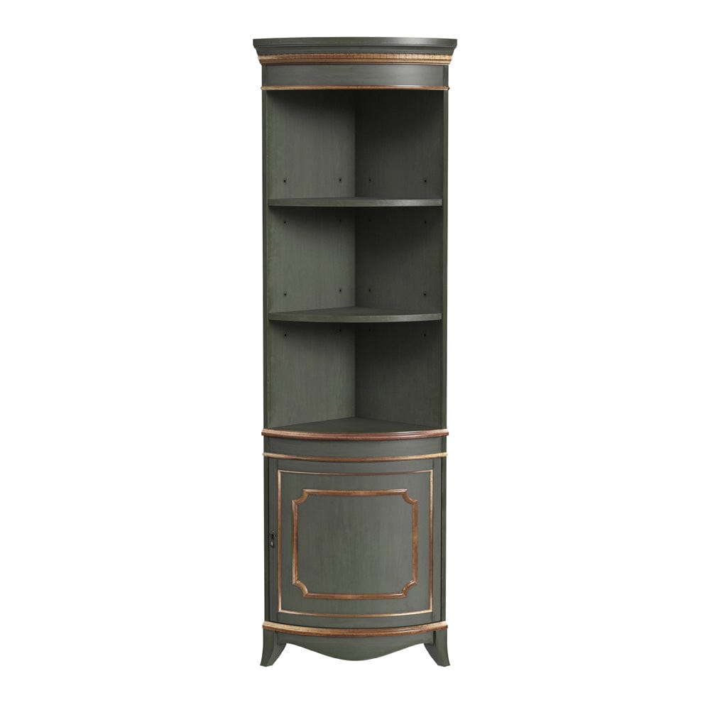 Butler Specialty Company - Dowling 24 in. W x 73 in. H Quarter Round Wood Corner Cabinet w 3 Open Shelves and 1 Lower Storage Cabinet, Pastel Green - 3621482 view 1
