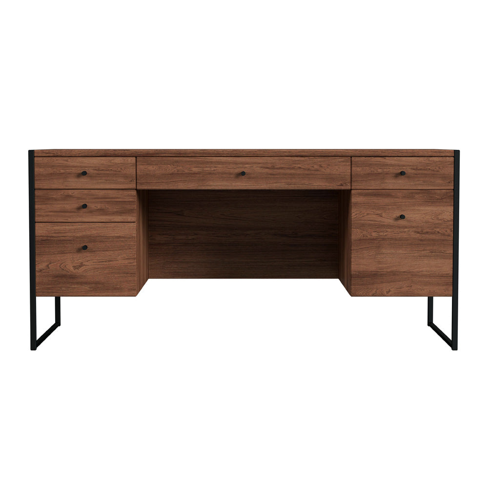 Butler Specialty Company - Drake 64 in. W Rectangular Wood & Metal 2 Drawer Writing Desk, Medium Brown - 5573421