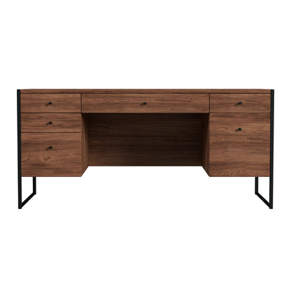 Butler Specialty Company - Drake 64 in. W Rectangular Wood & Metal 2 Drawer Writing Desk, Medium Brown - 5573421