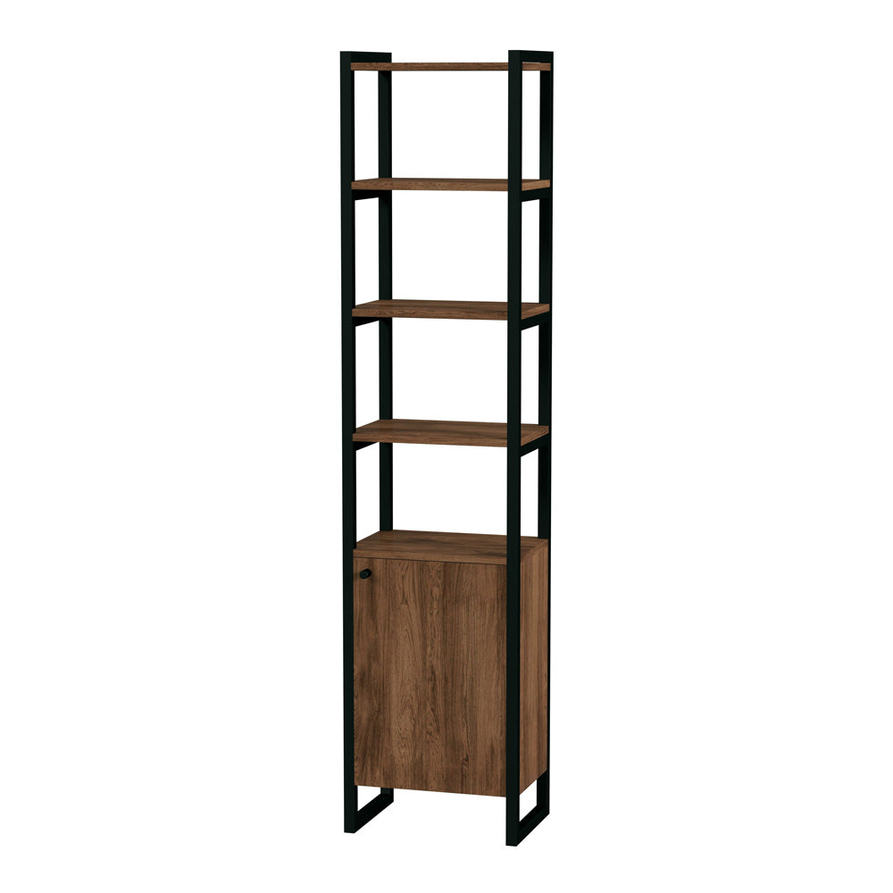 Butler Specialty Company - Drake 73 in. H x 17 in. W Wood & Metal Narrow Bookcase with Open & Closed Shelf Storage, Medium Brown - 5576421