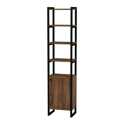 Butler Specialty Company - Drake 73 in. H x 17 in. W Wood & Metal Narrow Bookcase with Open & Closed Shelf Storage, Medium Brown - 5576421