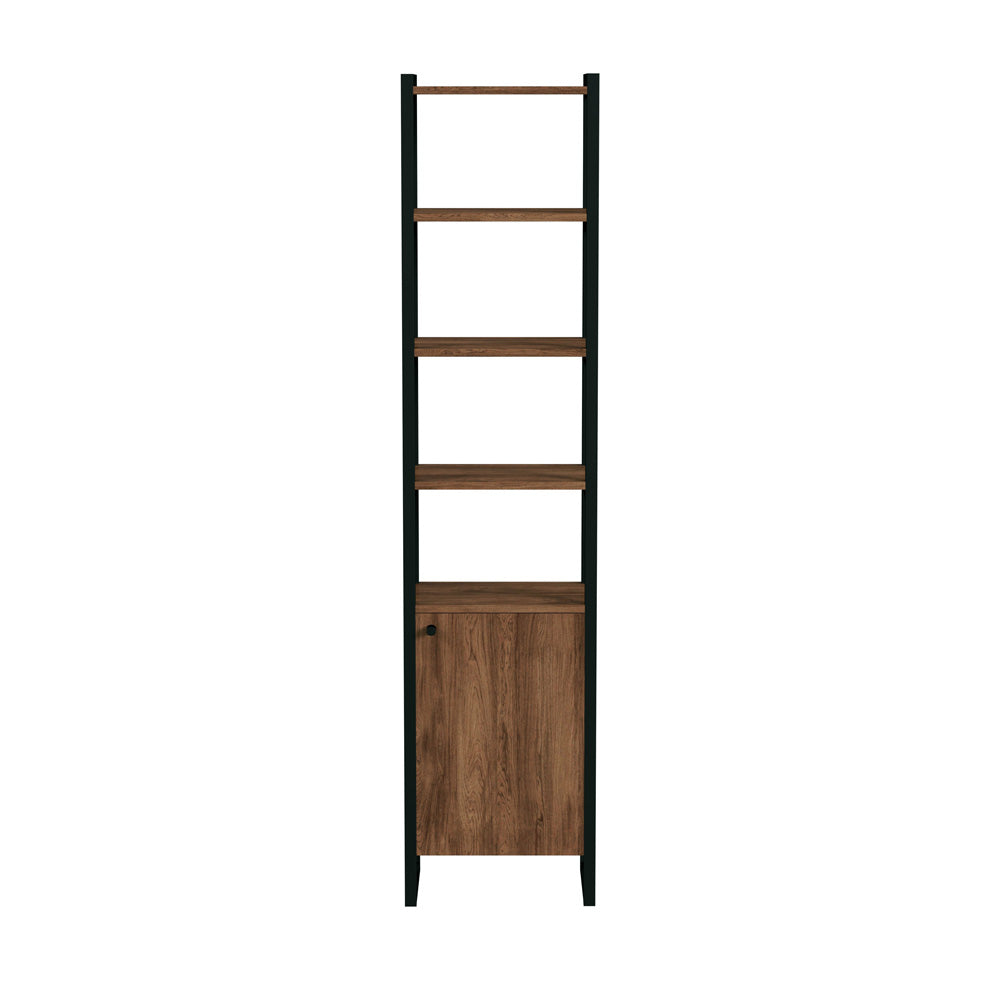 Butler Specialty Company - Drake 73 in. H x 17 in. W Wood & Metal Narrow Bookcase with Open & Closed Shelf Storage, Medium Brown - 5576421