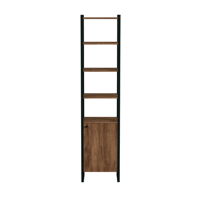 Butler Specialty Company - Drake 73 in. H x 17 in. W Wood & Metal Narrow Bookcase with Open & Closed Shelf Storage, Medium Brown - 5576421