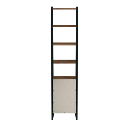Butler Specialty Company - Drake 73 in. H x 17 in. W Wood & Metal Narrow Bookcase with Open & Closed Shelf Storage, Medium Brown - 5576421