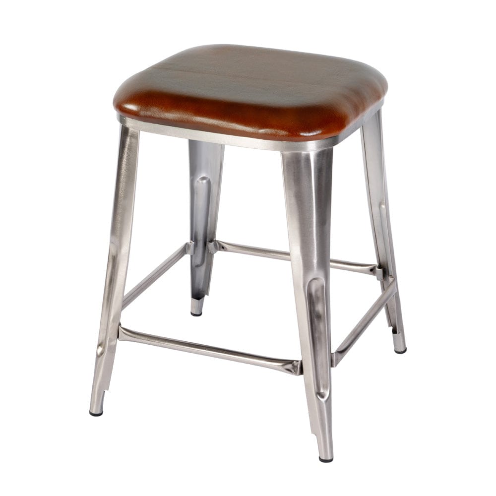 Butler Specialty Company - Eastham 24.75 in. Seat Height Leather and Iron Counter Stool w Footrest, Brown, Silver - 5971344 view 1