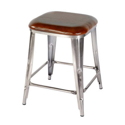 Butler Specialty Company - Eastham 24.75 in. Seat Height Leather and Iron Counter Stool w Footrest, Brown, Silver - 5971344 view 1