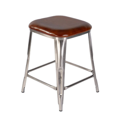 Butler Specialty Company - Eastham 24.75 in. Seat Height Leather and Iron Counter Stool w Footrest, Brown, Silver - 5971344 view 2