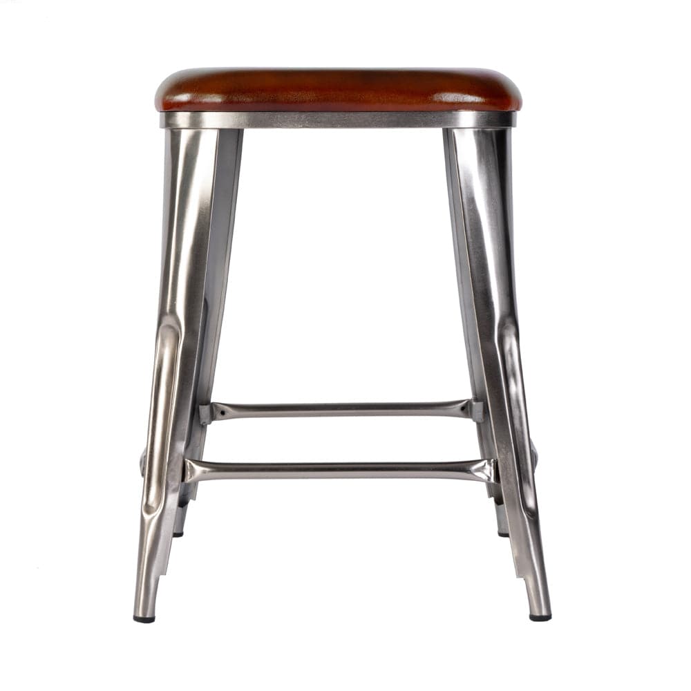 Butler Specialty Company - Eastham 24.75 in. Seat Height Leather and Iron Counter Stool w Footrest, Brown, Silver - 5971344 view 3
