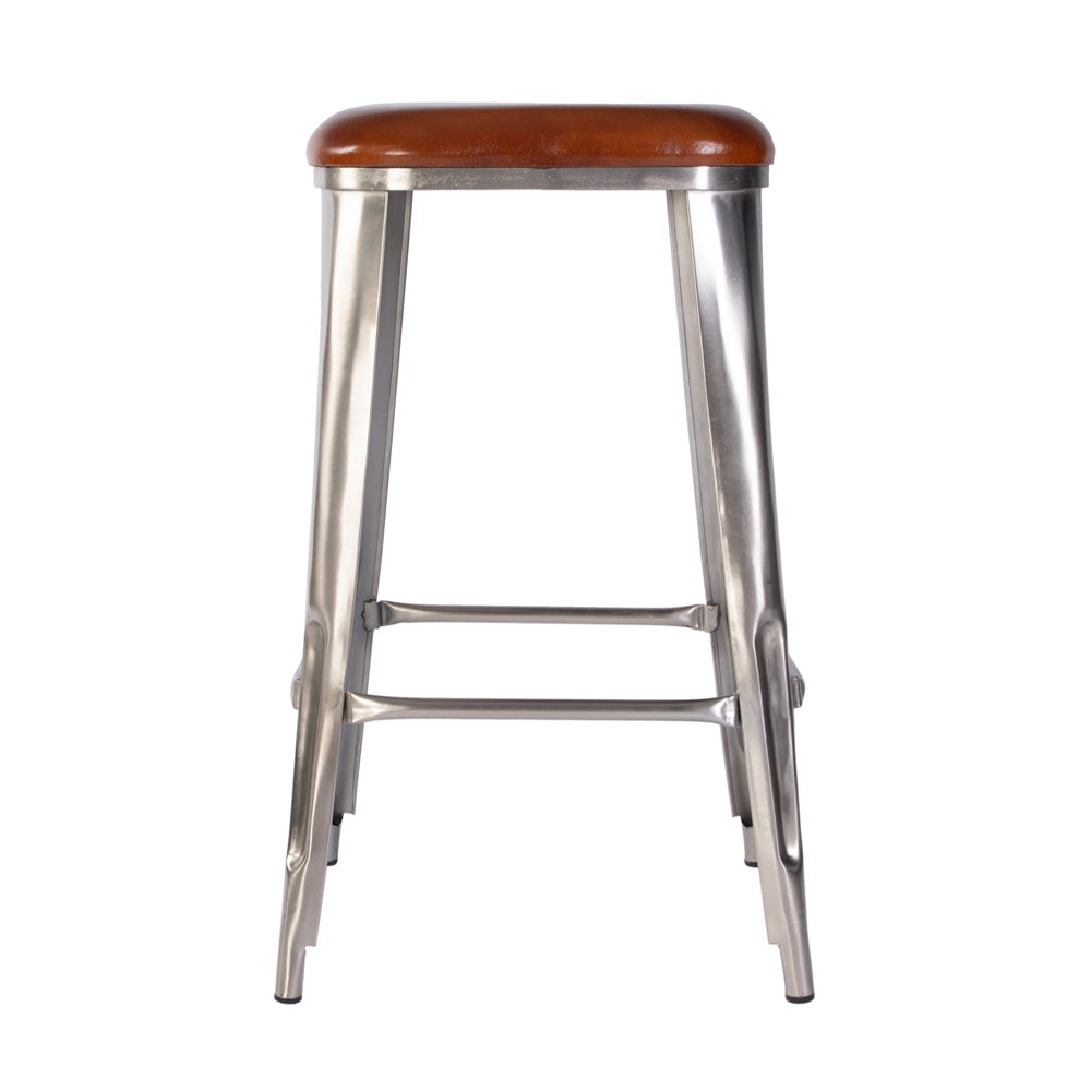 Butler Specialty Company - Eastham 30.75 in. Seat Height Leather and Iron Bar Stool w Footrest, Brown, Silver - 5972344 view 2