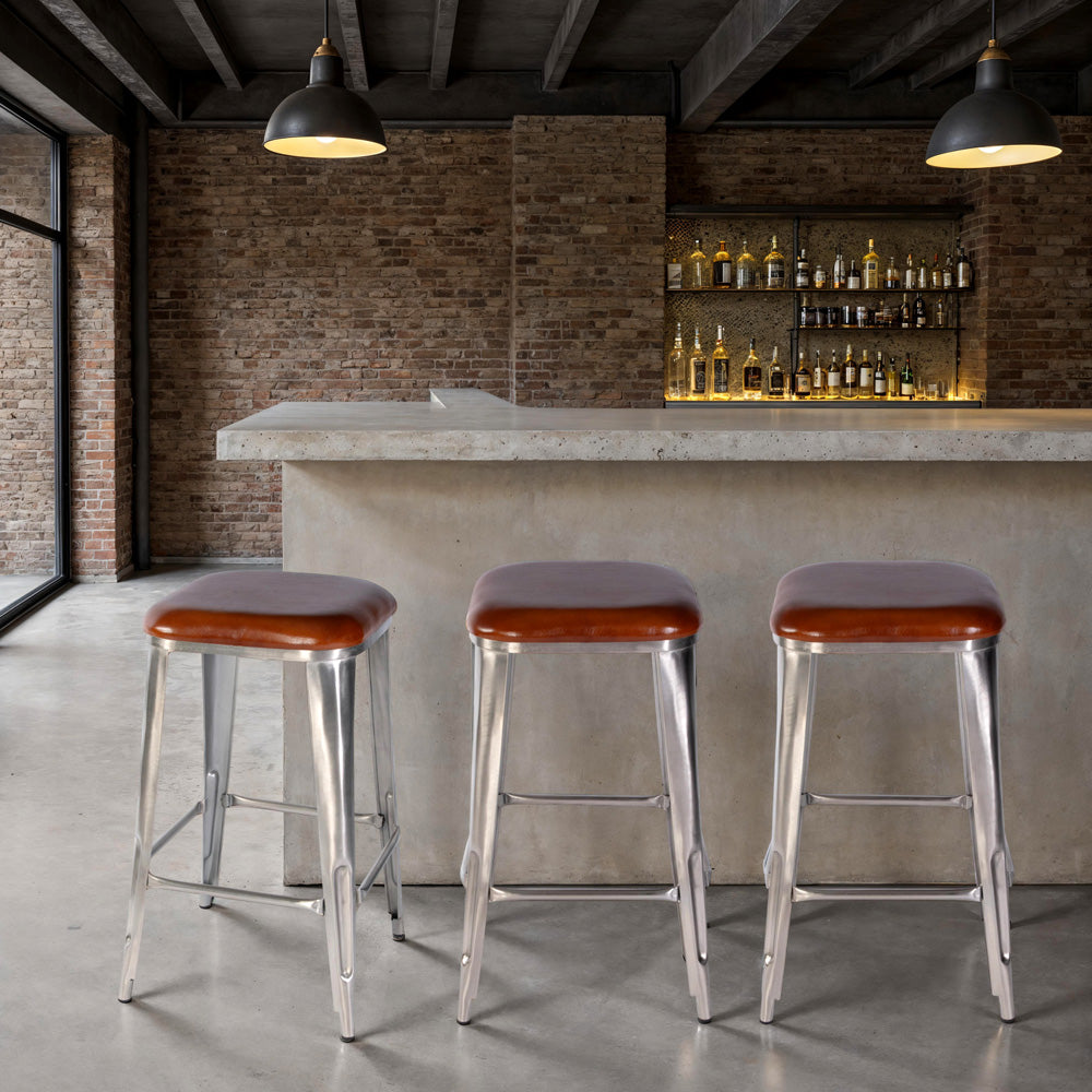 Butler Specialty Company - Eastham 30.75 in. Seat Height Leather and Iron Bar Stool w Footrest, Brown, Silver - 5972344 view 4