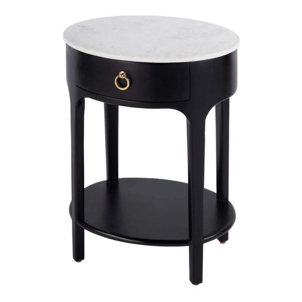 Butler Specialty Company - Ellen 18.25 in. W Oval Marble and Wood 1 Drawer Nightstand, Black - 5626295 view 1