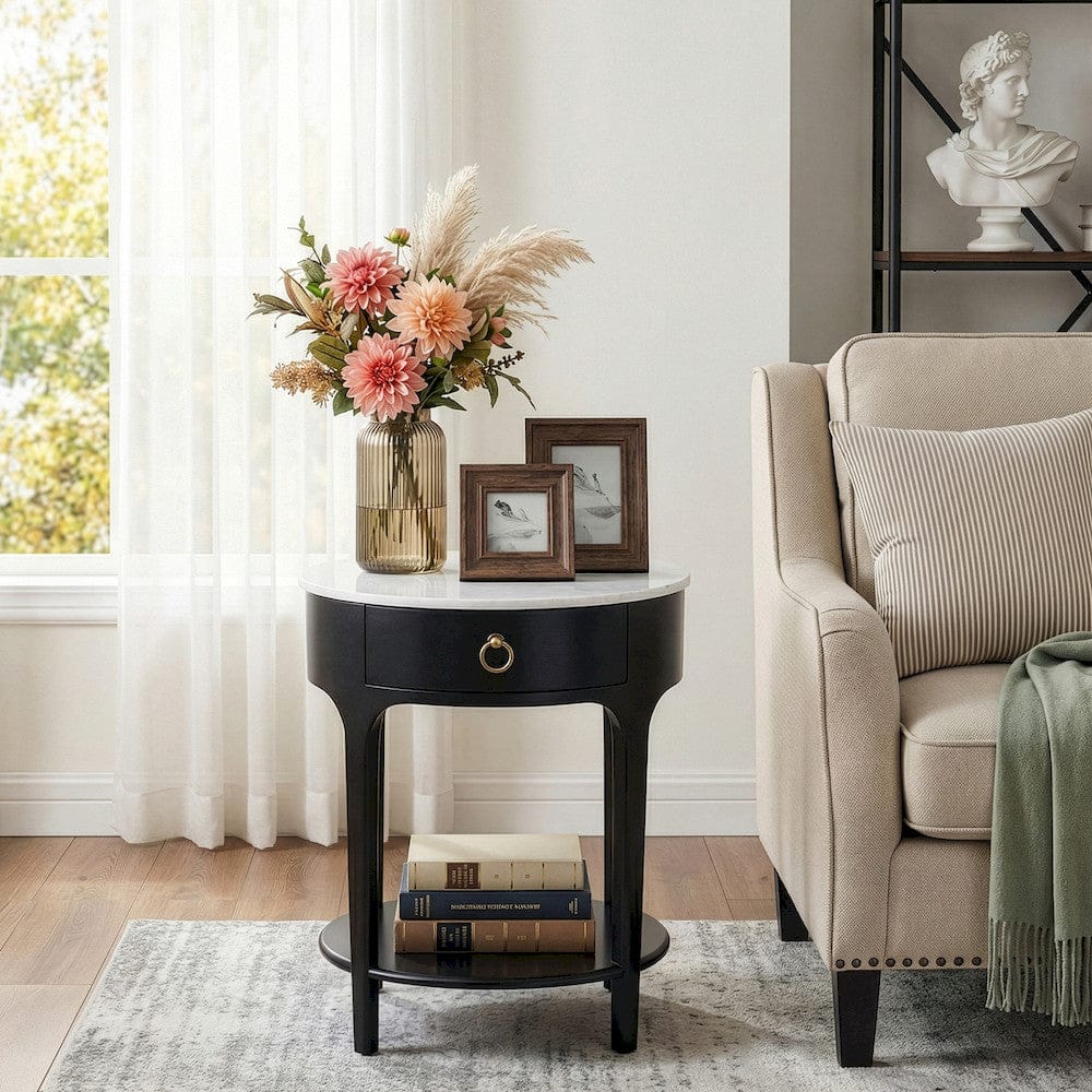 Butler Specialty Company - Ellen 18.25 in. W Oval Marble and Wood 1 Drawer Nightstand, Black - 5626295 view 7