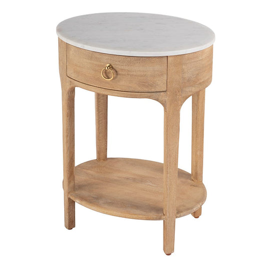 Butler Specialty Company - Ellen 18.25 in. W Oval Marble and Wood 1 Drawer Nightstand, Natural - 5626312 View 1